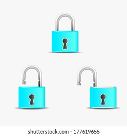 Vector illustration of security concept with locked blue pad lock