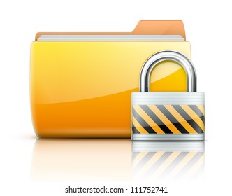 Vector illustration of security concept with yellow folder and locked pad lock