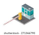 A vector illustration of a security kiosk with barrier.
Security check point illustration.
Isometric building Security check.