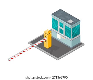 A Vector Illustration Of A Security Kiosk With Barrier.
Security Check Point Illustration.
Isometric Building Security Check.