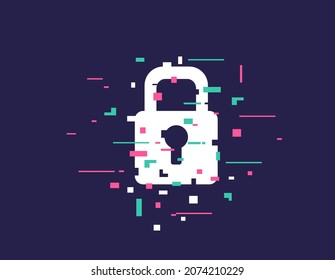 Ilustración vectorial del bloqueo de seguridad con efecto de fallo