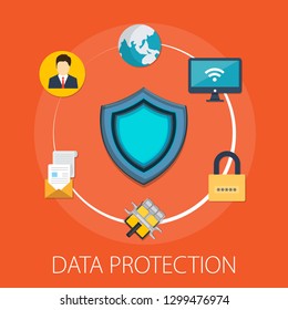 Vector illustration of security & protection concept with "data protection" information technology icon. Vector illustration of security & protection concept with "data protection" information technology icon.