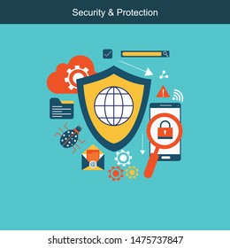 Vector illustration of security & protection concept with "data protection" information technology icon