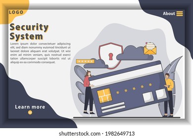 Vector illustration security system landing page concept. Data protection, and information privacy. Web page design for website and mobile website