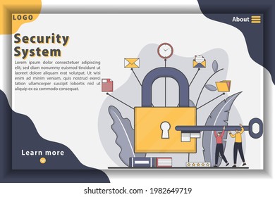 Vector illustration security system landing page concept. Data protection, and information privacy. Web page design for website and mobile website