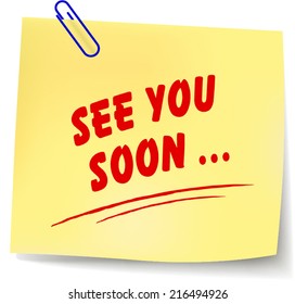 Vector illustration of see you soon yellow note on white background svg