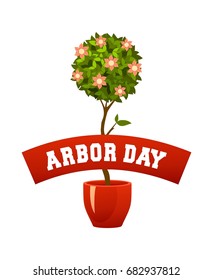 Vector illustration of a seedling in a pot isolated on a white background for the holiday of a tree planting day