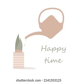 Vector illustration of seedlings in a tin can and a watering can, can be isolated on a white background. gardening Tools. Watering seedlings from a watering can.