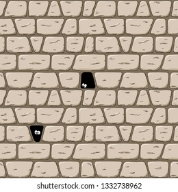vector illustration of a seemless hand-drawn cartoon wall with eyes looking out of a hole