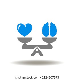 Vector Illustration Of Seesaw Balance With Heart And Brain. Icon Of Empathy And Sympathy. Symbol Of Love Emotion Or Empathy.