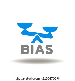 Vector illustration of seesaw and bias word. Symbol of bias prejudice. Icon of biased social discrimination.