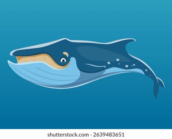Vector illustration of the Sei whale on blue background. Side view.