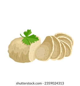 Vector illustration, seitan with sliced and garnished parsley leaves, isolated on white background.