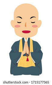 Vector illustration of seiza sitting and praying Japanese Buddhist monk #02. Buddha. Spiritual. Buddhism.