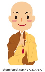 Imagen vectorial de seiza sentada y rezando monje budista japonés con vestido formal #01. Buda. Espiritual. Budismo.