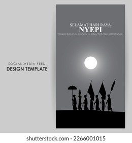 Vector illustration of Selamat Hari Raya Nyepi social media story feed mockup template