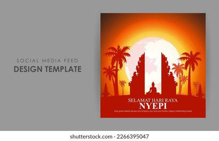 Vector illustration of Selamat Hari Raya Nyepi social media story feed mockup template