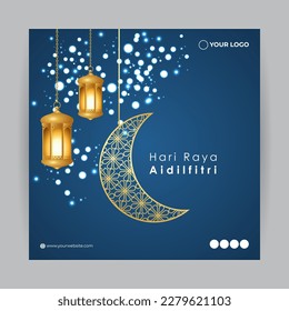 Vector illustration of Selamat Hari Raya Aidilfitri social media story feed mockup template