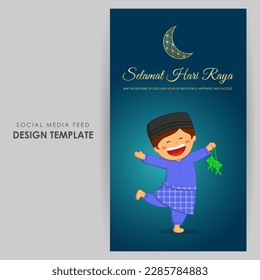 Vector illustration of Selamat Hari Raya Aidilfitri social media story feed set mockup template