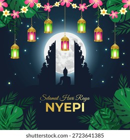Ilustración vectorial de la Plantilla de medios sociales Selamat hari raya Nyepi