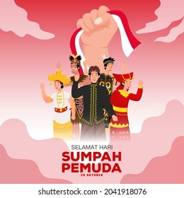 Vektorgrafik. selamat hari Sumpah pemuda. Übersetzung: Alles Gute für die indonesische Jugend. Geeignet für Grußkarten, Poster und Banner.