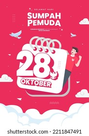 ilustración vectorial. selamat hari Sumpah pemuda. Traducción: Feliz compromiso juvenil indonesio.