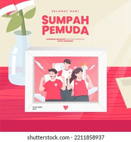 ilustración vectorial. selamat hari Sumpah pemuda. Traducción: Feliz compromiso juvenil indonesio.