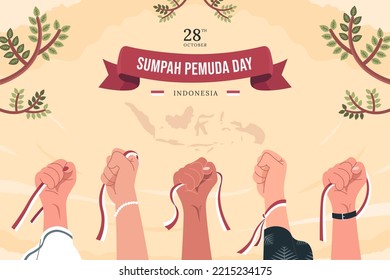 Vektorgrafik. Selamat Hari Sumpah Pemuda Indonesien. Übersetzung: Glücklicher indonesischer Jugendgarantie-Tag. Geeignet für Grußkarten, Poster und Banner.