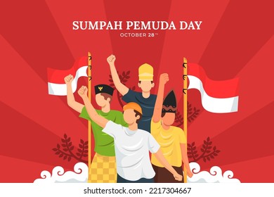 Vector Illustration. Selamat Hari Sumpah Pemuda Indonesia 28 Oktober. Translation: Happy Indonesia Youth Pledge Day on October 28. Perfect for Greeting Cards, Posters and Banners.