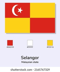 Vector Illustration of Selangor flag isolated on light blue background. Illustration Selangor flag with Color Codes. As close as possible to the original. ready to use, easy to edit. 
