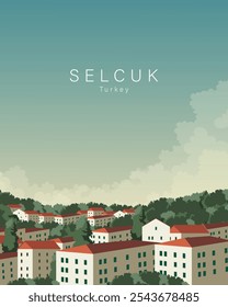 Vector illustration. Selcuk Turkey. Poster, postcard, cover, banner. Modern design. Tourism.