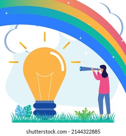 Vector illustration Selecting ideas and . Innovative work and solution discovery in light bulb symbol. the choice of the best choice as a creative work and the final decision.