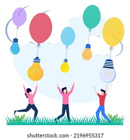Vector illustration Selecting ideas and . Innovative work and solution discovery in light bulb symbol. the choice of the best choice as a creative work and the final decision.