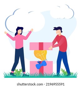 Vector illustration Selecting ideas and . Innovative work and solution discovery in light bulb symbol. the choice of the best choice as a creative work and the final decision.