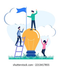 Vector illustration Selecting ideas and . Innovative work and solution discovery in light bulb symbol. the choice of the best choice as a creative work and the final decision.
