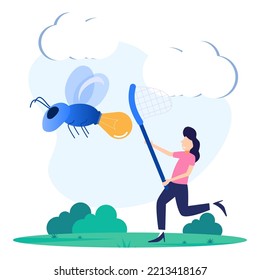 Vector illustration Selecting ideas and . Innovative work and solution discovery in light bulb symbol. the choice of the best choice as a creative work and the final decision.