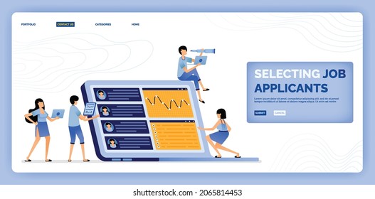 vector illustration of selecting job applicants based on the criteria and qualifications of the open vacancies. Design can be used for landing page, web, website, mobile apps, poster, flyer, ui ux