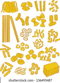 vector illustration of  a selection of different types of pasta.