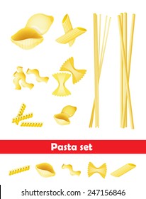 vector illustration of a selection of different types of pasta.