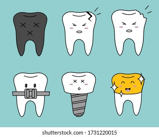 Vector illustration. A selection of images. Funny teeth. Teeth icons.