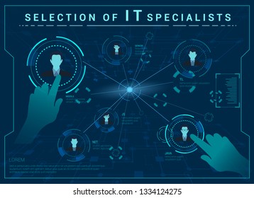 Vector Illustration Selection IT Specialists. Flat Banner on Background Chip. Is Worldwide Search and Selection Modern Effective Specialists in Programming Vacancies at IT Companies.