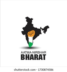 VECTOR ILLUSTRATION FOR SELF DEPENDENT INDIA,WITH HINDI TEXT AATMA NIRBHAR BHARAT MEANS SELF DEPENDENT INDIA, ILLUSTRATION IS SHOWING INDIAN MAP WITH UNITY HANDS ON INDIAN FLAG BACKGROUND