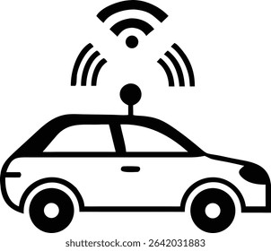 Vector illustration of a self driving car with radar and artificial intelligence symbols