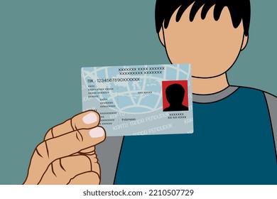 Ilustración vectorial de selfie con e-KTP. Traducción: Tarjeta de identidad residente