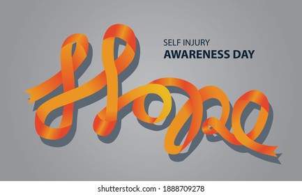 vector illustration of self-injury awareness concept, ribbon in the shape of hope