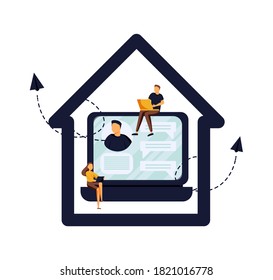 Vector illustration, Self-isolation from a pandemic. Remote work from home during quarantine online vector