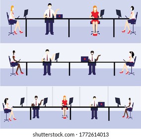 Vector illustration of self-isolation at the workplace in the office