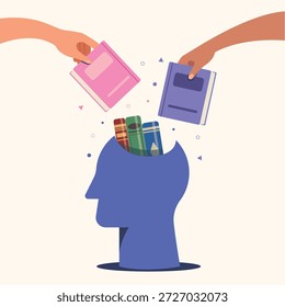 Ilustração vetorial do autoaprendizado com livros. Educação e conceito de crescimento pessoal. 