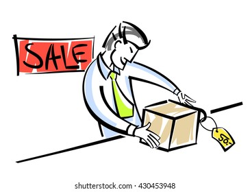 Vector illustration of a seller with goods