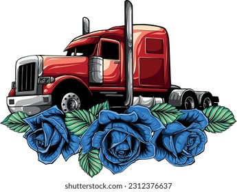vector illustration of semi truck with roses